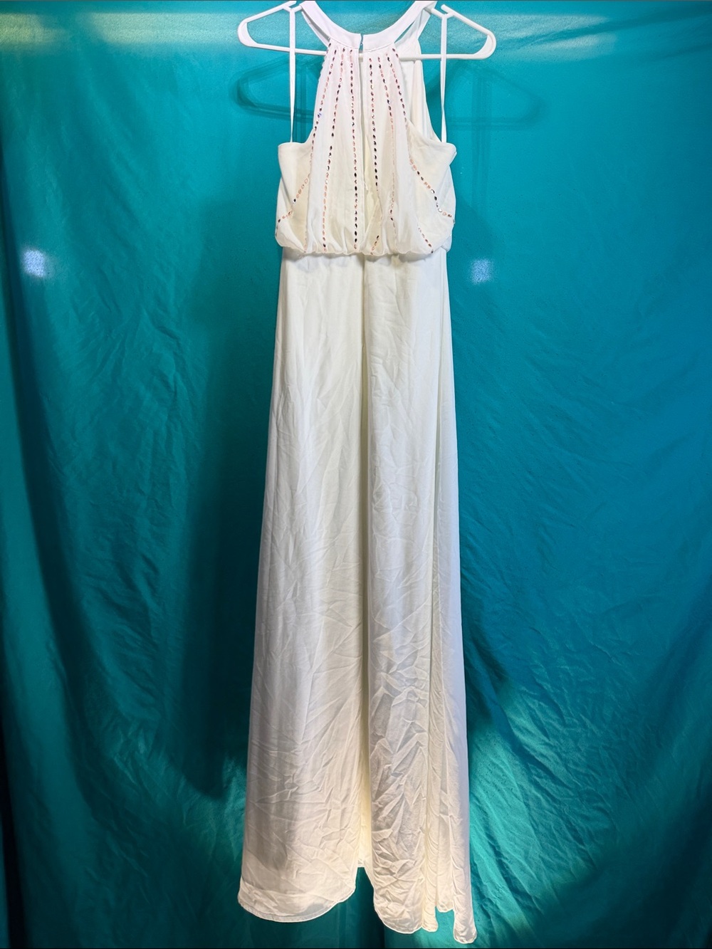 Lulu's Cream Halter Maxi Dress with Eyelet Bodice